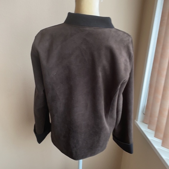 Chicos Womens Blazer Suede sz 1 Brown Long Sleeve Front Zip Light Weight - Picture 4 of 4